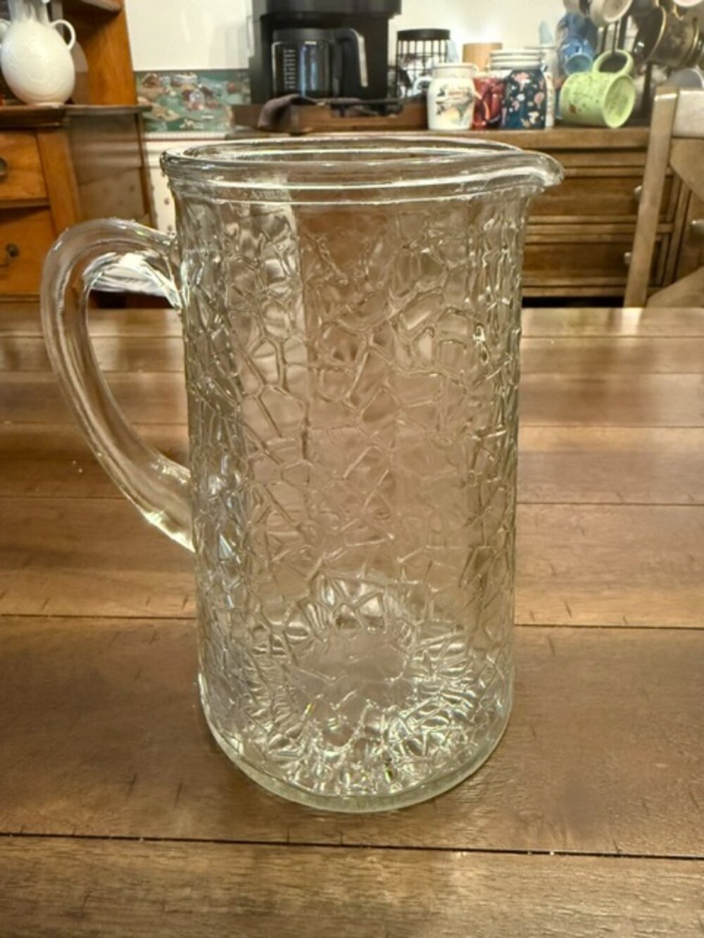 Vintage Federal Glass Jack Frost Crackle Glass Pitcher 8.25"